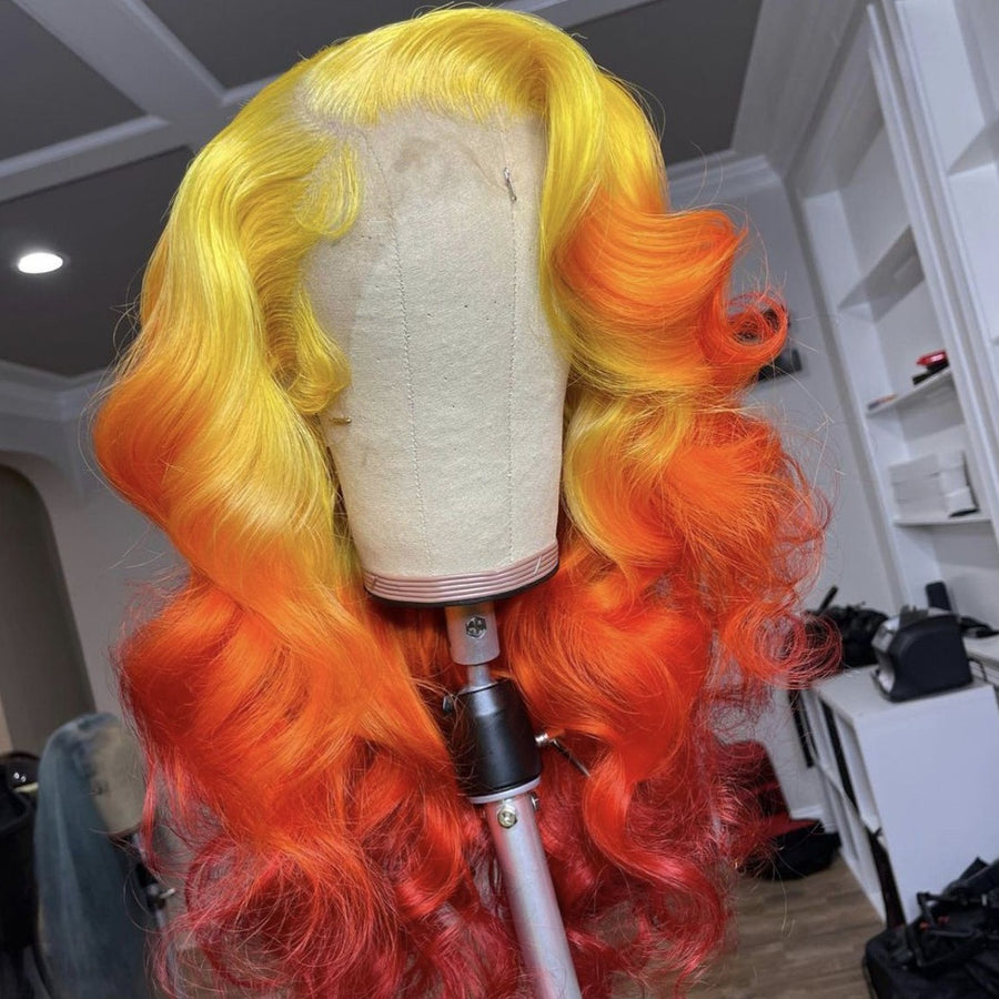 NHA Yellow Carrot Fire Color Ombre Body Wave Lace Front Wig