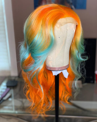 NHA Orange Blue Body Wave Lace Front Wig
