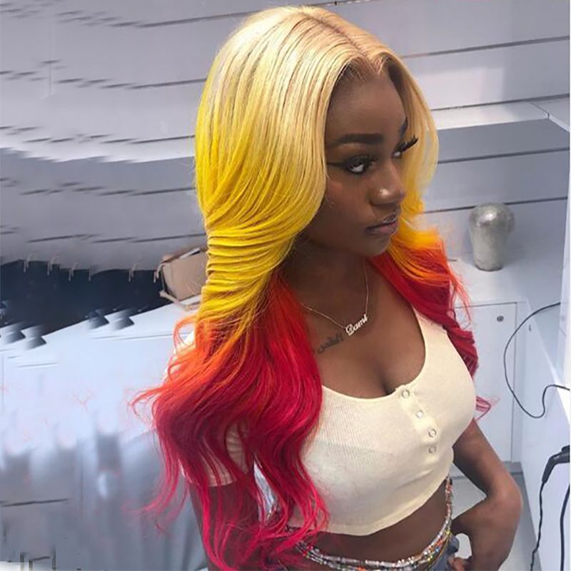 NHA Yellow Carrot Fire Color Ombre Body Wave Lace Front Wig