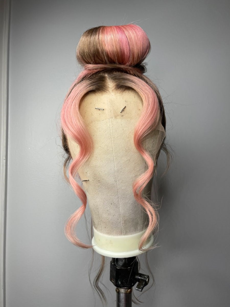 NHA Blush Peach Brown Color Ombre Body Wave Lace Front Wig