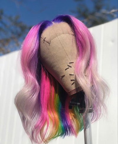NHA Pink Rainbow Body Wave Lace Front Wig