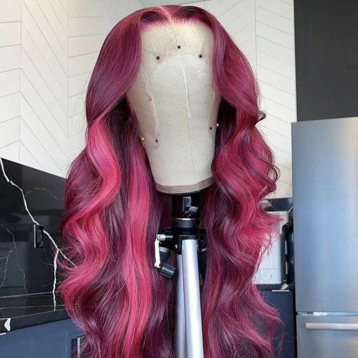 NHA Magenta Color Ombre Body Wave Lace Front Wig