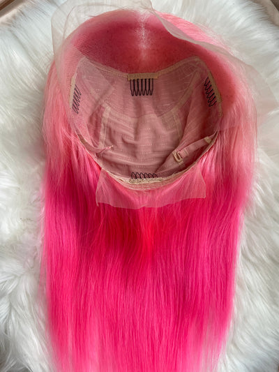NHA Straight Light Pink and Dark Pink Ombre Lace Wig