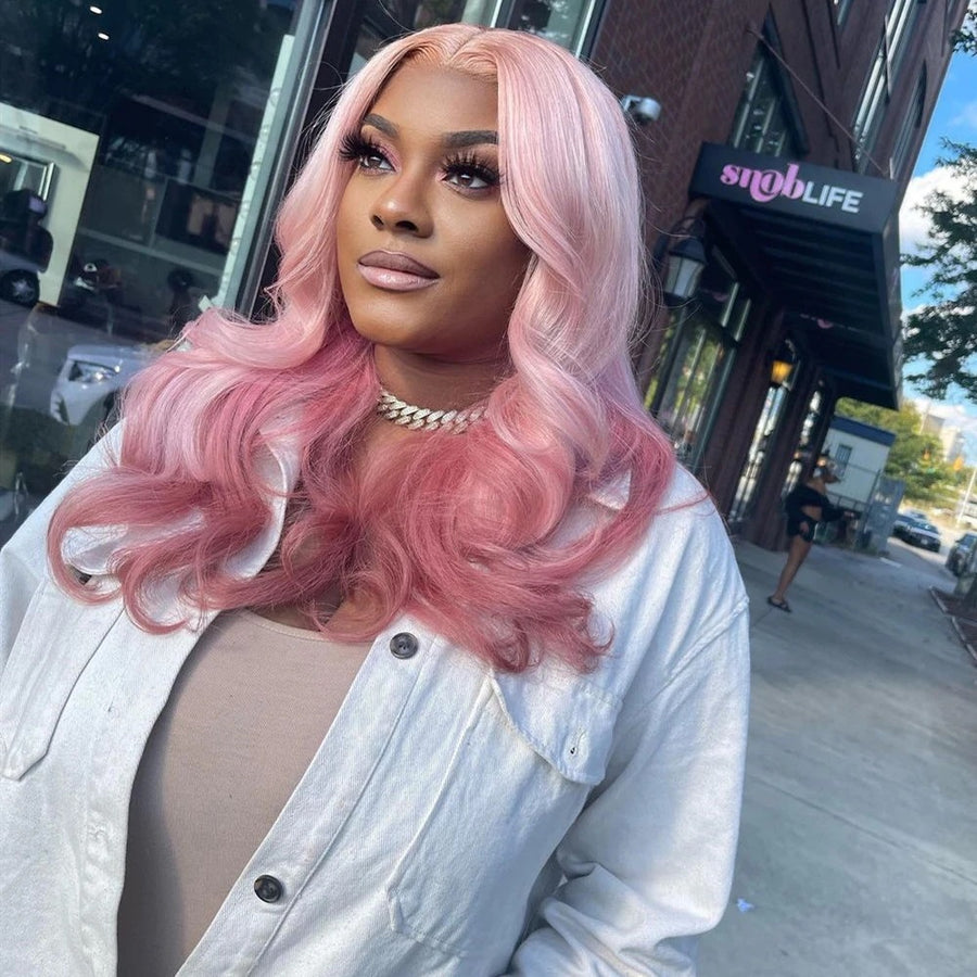 NHA Light Rose Pink Wavy Lace Front Wig