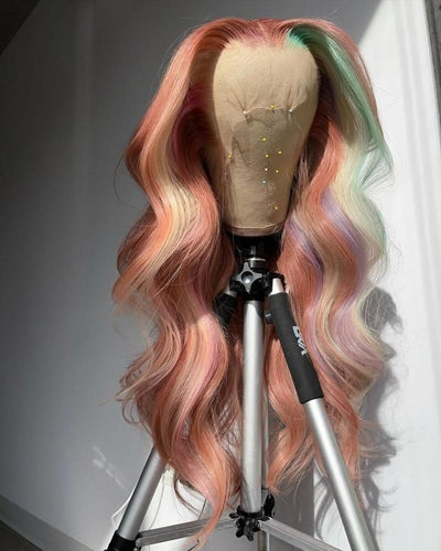 NHA Colorful Pink Wavy Lace Front Wig