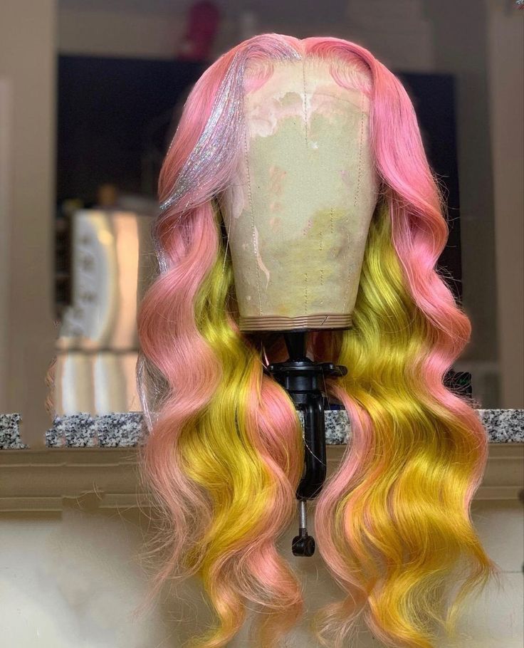 NHA Pink Yellow Highlight Body Wave Lace Front Wig