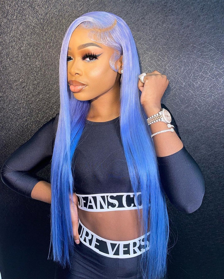 NHA Purple Blue Straight Lace Front Wig