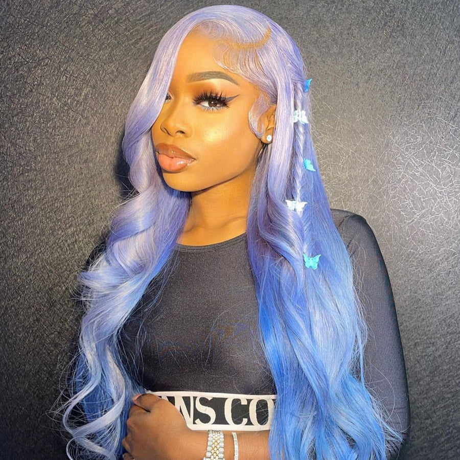 NHA Purple Blue Straight Lace Front Wig