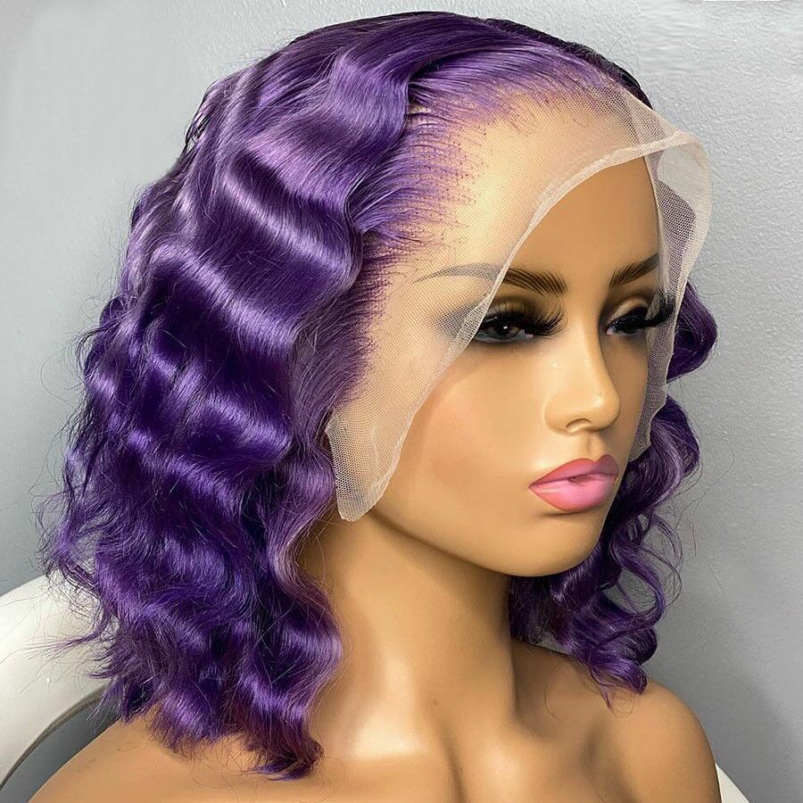 Dark Purple Short Loose Curl Lace Front Wig