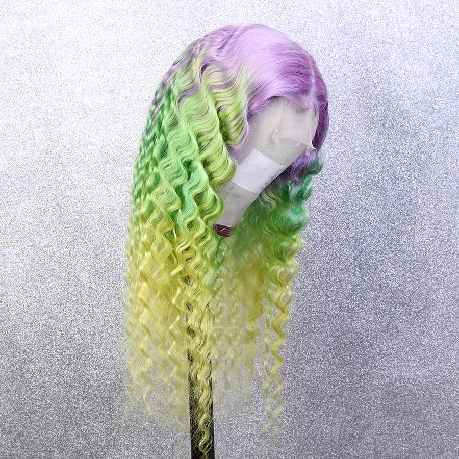 Rainbow Color Ombre Curly Lace Front Wig