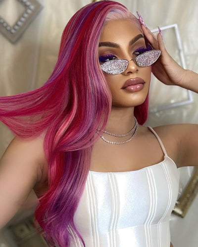 NHA Red Pink Highlight Lace Front Wig