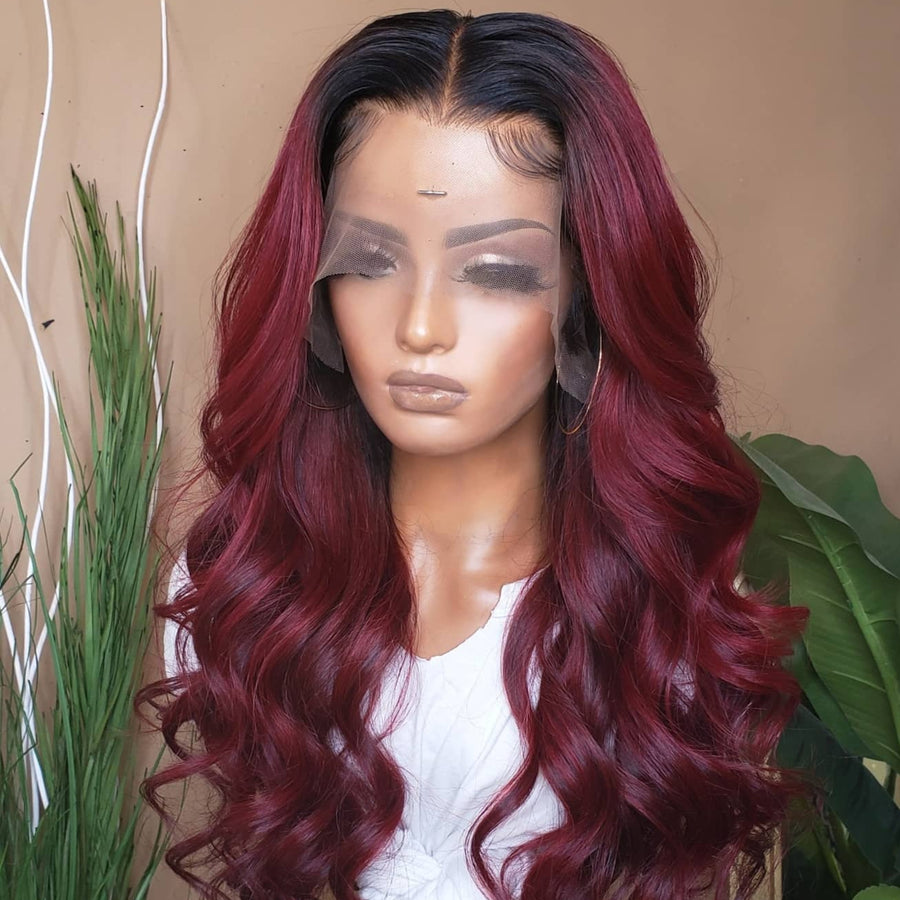 Red Wine Ombre Color 24 Inch Lace Wig
