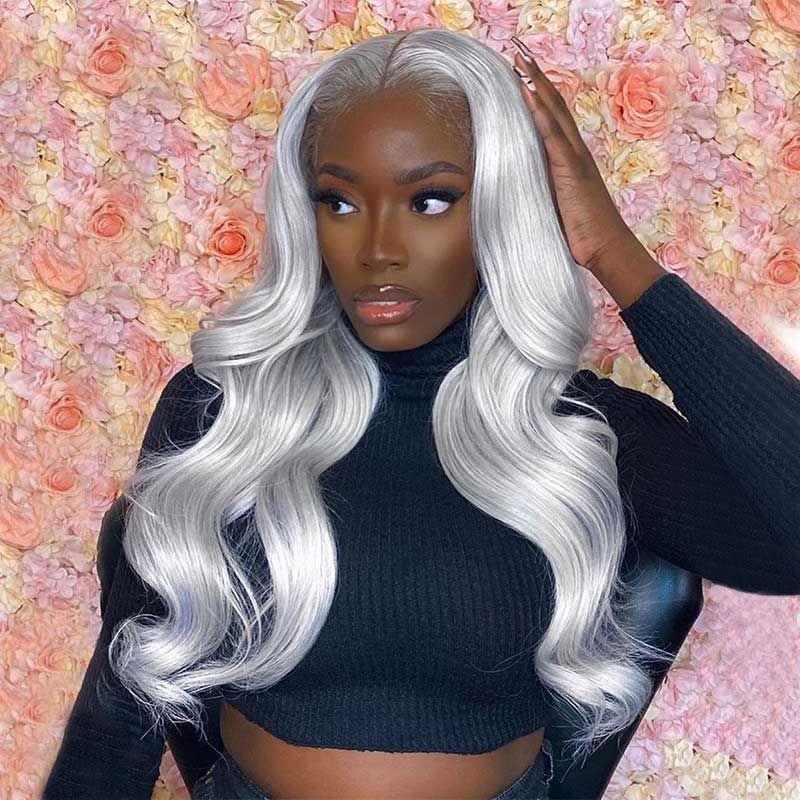 NHA White Grey Color Lace Front Wig