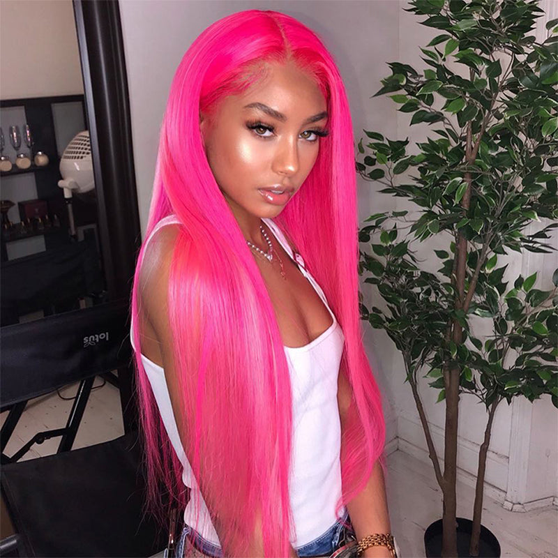 NHA Hot Pink Straight Lace Front Wig – newhairagenda display picture 1