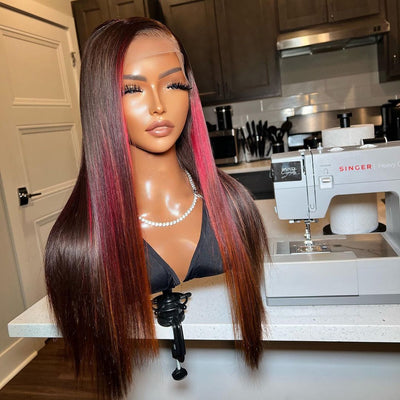 Shop Look Black Red Pink Human Hair Lace Front Wig