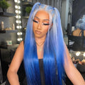 Shop Look Blue White Highlight Human Hair Lace Front Wig