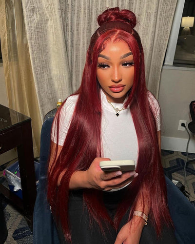 Shop Look Long Straight Red Human Hair Lace Front Wig