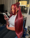 Shop Look Long Straight Red Human Hair Lace Front Wig