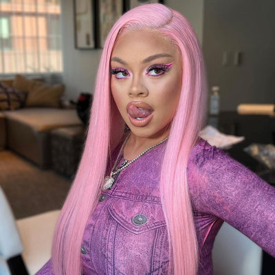 Shop Look Straight Pink Human Hair Lace Front Wig