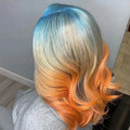 Shop Look Trendy Blue Orange Color Human Hair Lace Front Wig