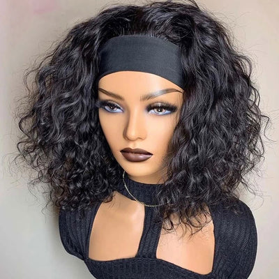 NHA Short Curly HeadBand Human Hair Wig