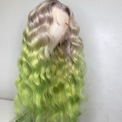 NHA Silver Green Ombre Wig Loose Wavy