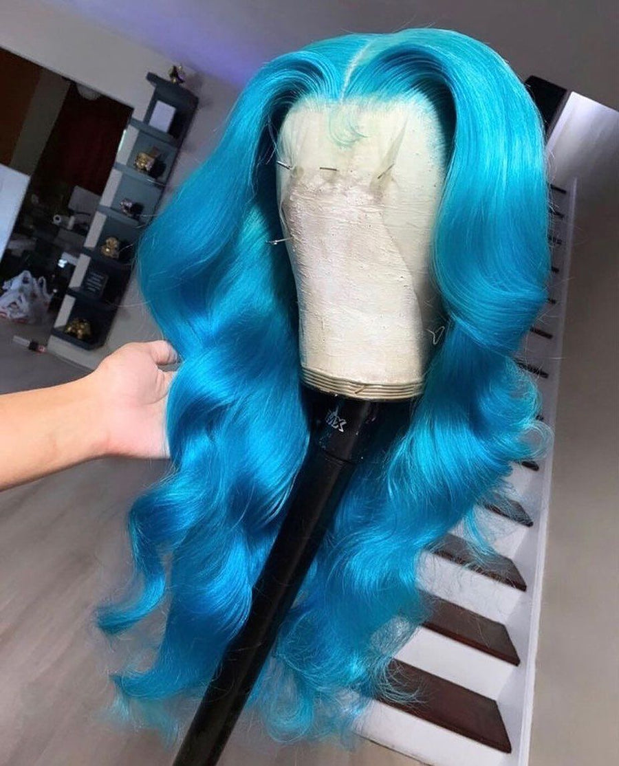 NHA Sky Blue Body Wave Lace Front Wig