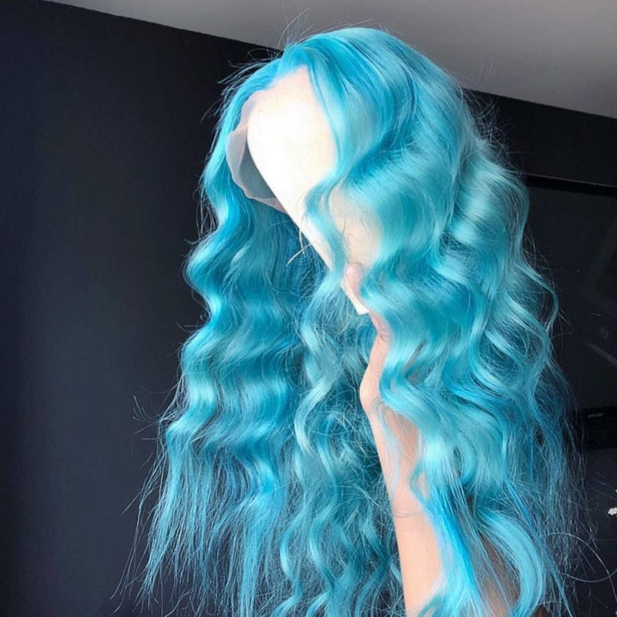NHA Sky Blue Loose Wavy Lace Front Wig