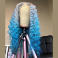 NHA Sky Blue Ombre Curly Style Lace Wig
