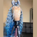 NHA Sky Blue Ombre Curly Style Lace Wig