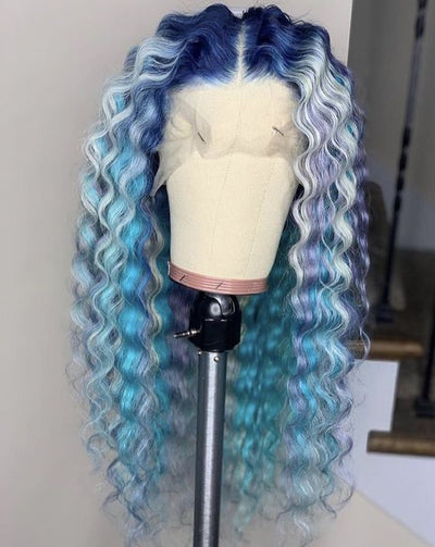 NHA Blue Highlight Curly Lace Wig
