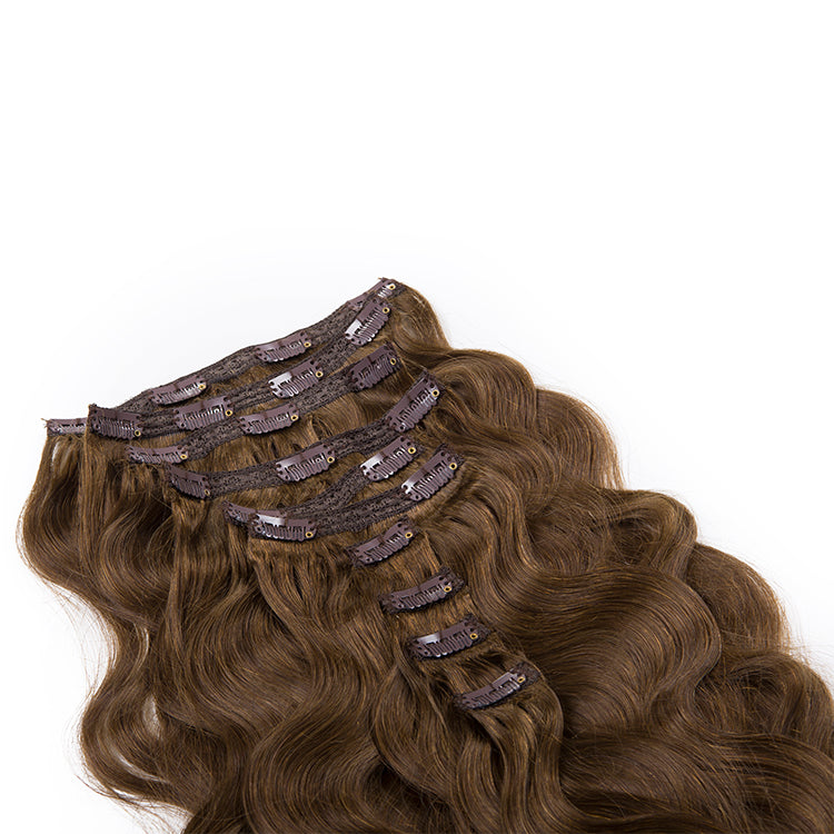 NHA Dark Brown #4 Clip in Human Hair Extension Natural Wavy