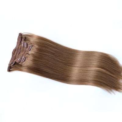 NHA Medium Brown Highlight Straight Clip in Human Hair Extension