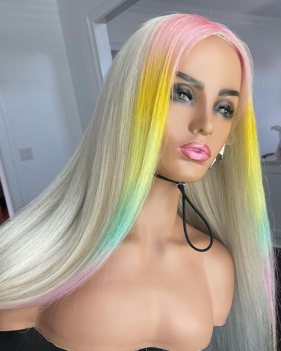 NHA Rainbow Highlight Straight Lace Front Wig