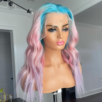 NHA Blue Pink Wavy Lace Front Wig