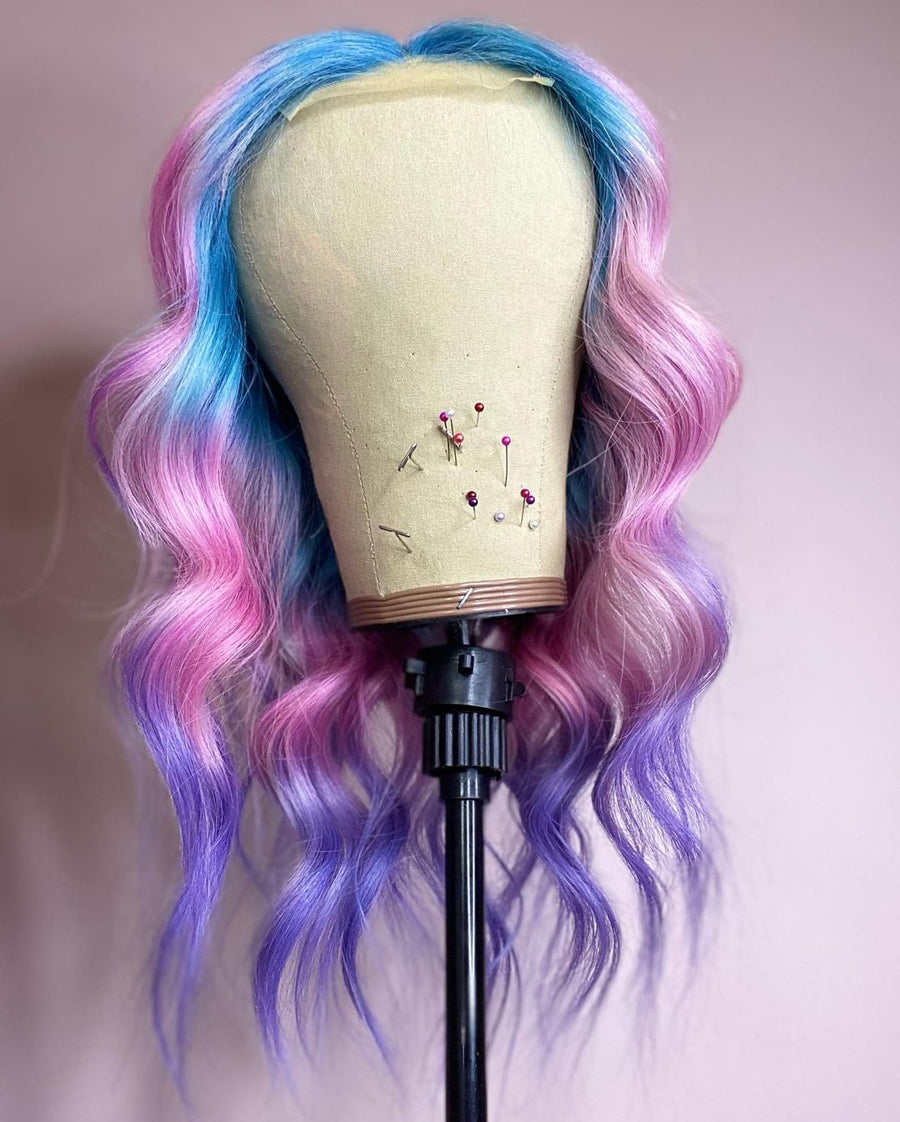NHA Blue Pink Purple Ombre Color Lace Closure Wig
