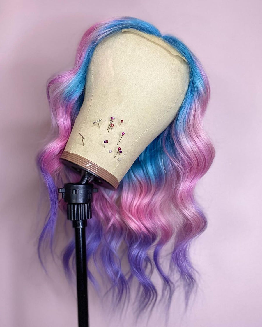 NHA Blue Pink Purple Ombre Color Lace Closure Wig