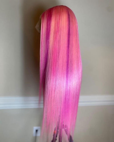 NHA Hot Pink Highlight Straight Lace Front Wig