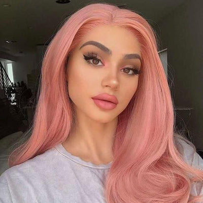 NHA Light Rose Pink Wavy Lace Front Wig
