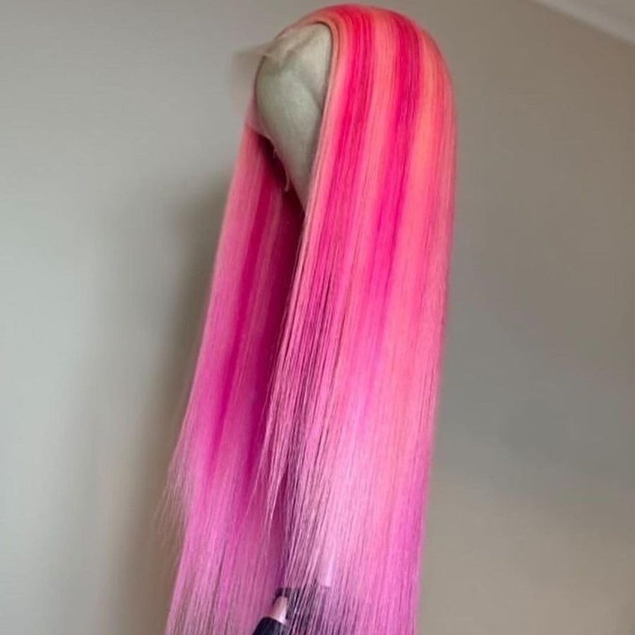 NHA Hot Pink Highlight Straight Lace Front Wig