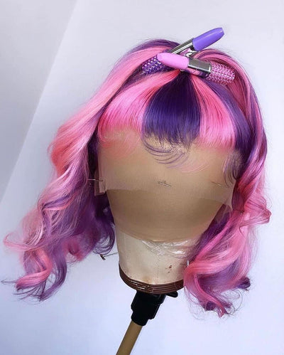 NHA Pink Iris Color Highlight Body Wave Lace Front Wig