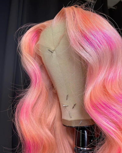 NHA Pink Cantaloupe Color Ombre Body Wave Lace Front Wig