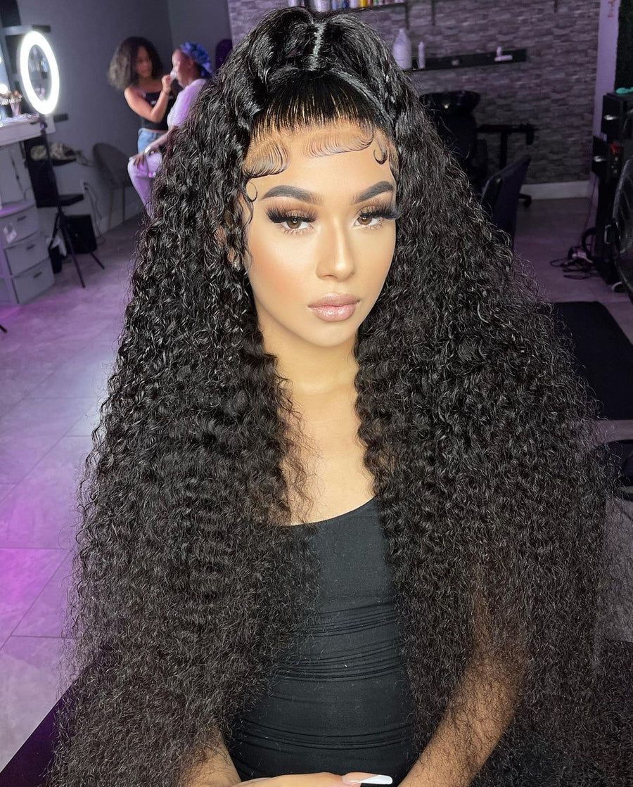 Long Curly 26 Inch Black Natural Color Lace Wig