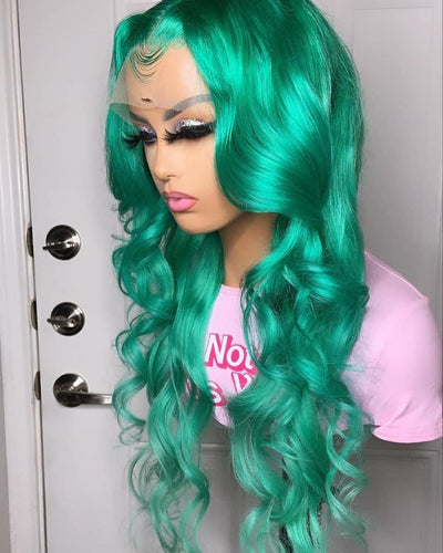 Parakeet Green Color Human Hair Lace Front Wig