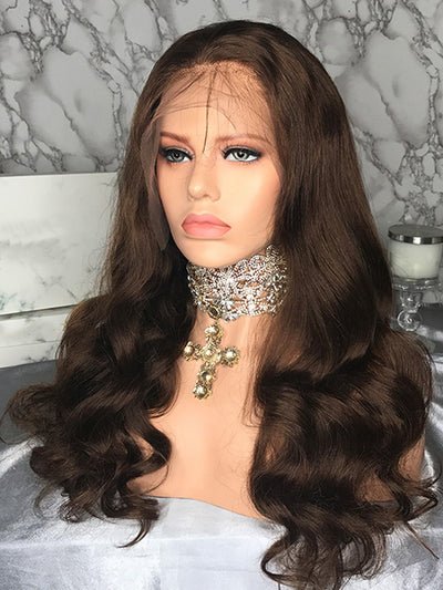Long Style Natural Wave Brown Color Full Lace Wig