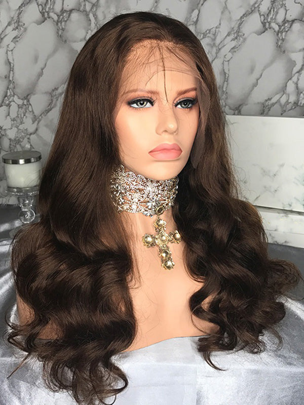 Long Style Natural Wave Brown Color Full Lace Wig