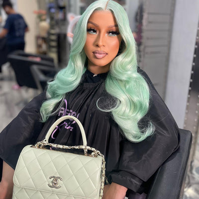 Shop Look Green Wavy Human Hair Lace Front Wig