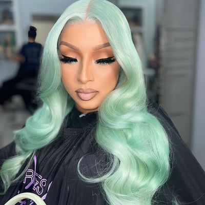 Shop Look Green Wavy Human Hair Lace Front Wig