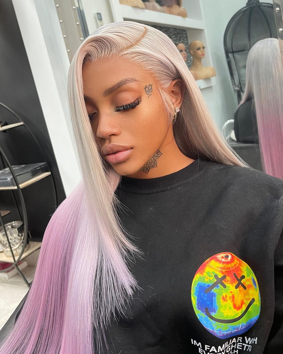 Shop Look Grey Pink Human Hair Lace Front Wig