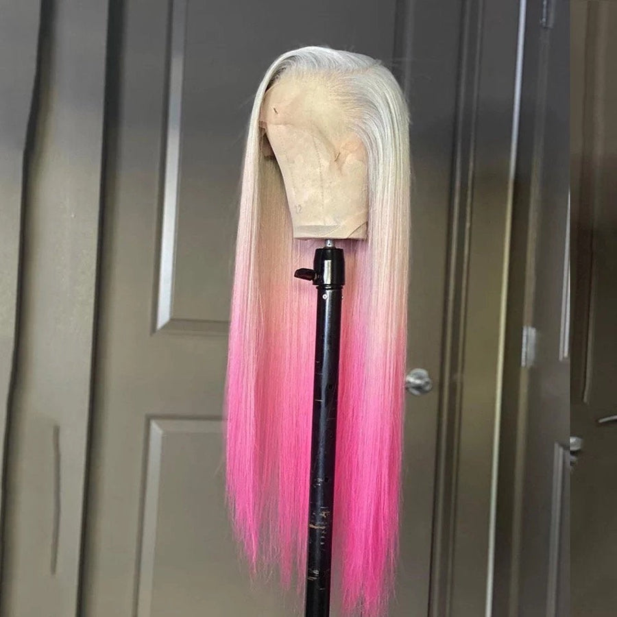 NHA Grey Pink Ombre Long Fashion Straight Wig 20 INCH